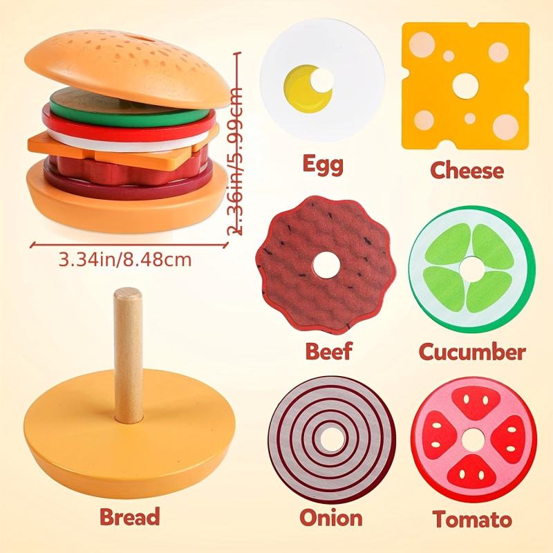 Montessori Burger Stacking Toy Set with Order Cards