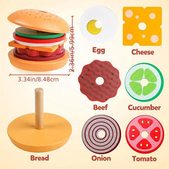 Montessori Burger Stacking Toy Set with Order Cards