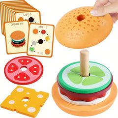 Montessori Burger Stacking Toy Set with Order Cards