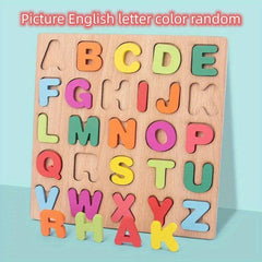 Wooden Puzzle Board Game Alphabet Numbers & Shapes Matching For Kids