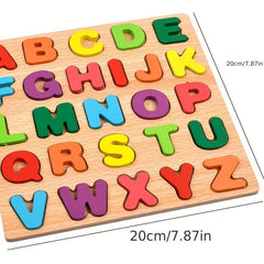 Wooden Puzzle Board Game Alphabet Numbers & Shapes Matching For Kids