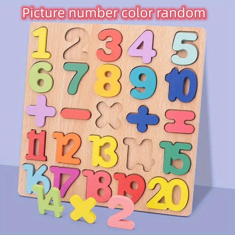 Wooden Puzzle Board Game Alphabet Numbers & Shapes Matching For Kids