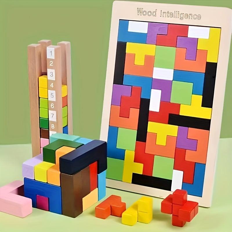 3D Wooden Blocks Puzzle Brain Teaser Educational Toy