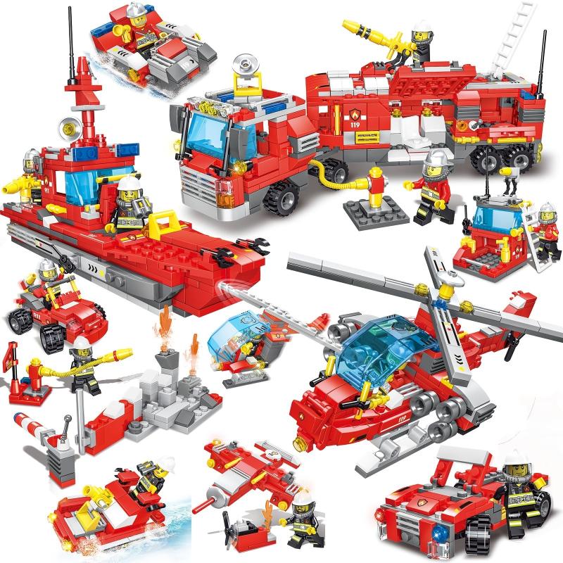 678pcs City Fire Truck Building Blocks Set with 8 Fireman Figures