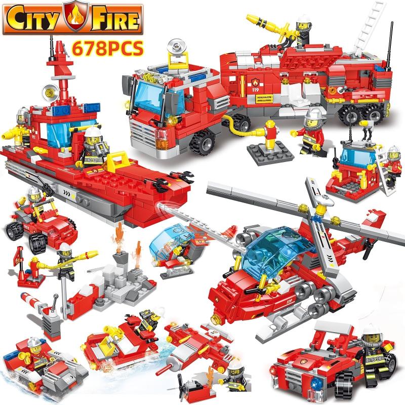 678pcs City Fire Truck Building Blocks Set with 8 Fireman Figures