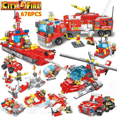 678pcs City Fire Truck Building Blocks Set with 8 Fireman Figures