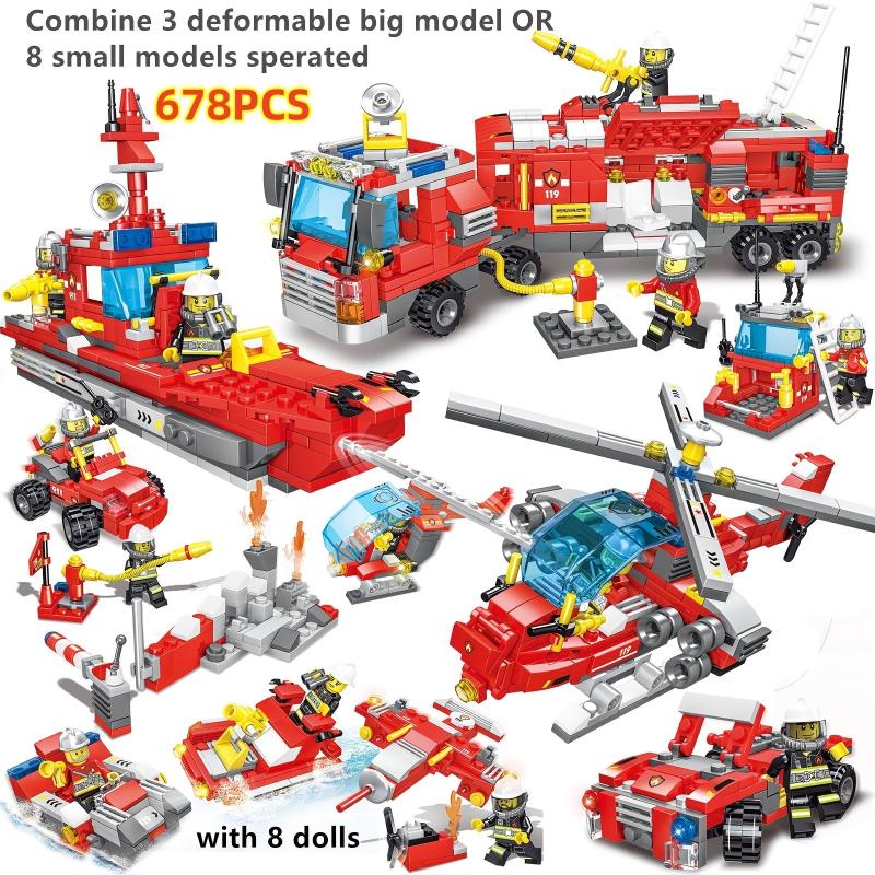 678pcs City Fire Truck Building Blocks Set with 8 Fireman Figures