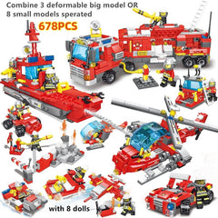 678pcs City Fire Truck Building Blocks Set with 8 Fireman Figures