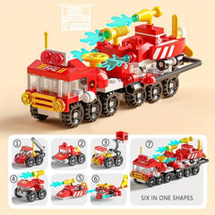 6 In 1 Fire Engine Building Blocks DIY Vehicle Model Assembled Block Toys
