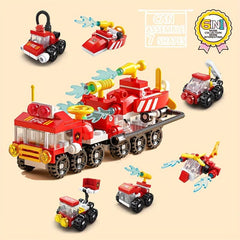 6 In 1 Fire Engine Building Blocks DIY Vehicle Model Assembled Block Toys