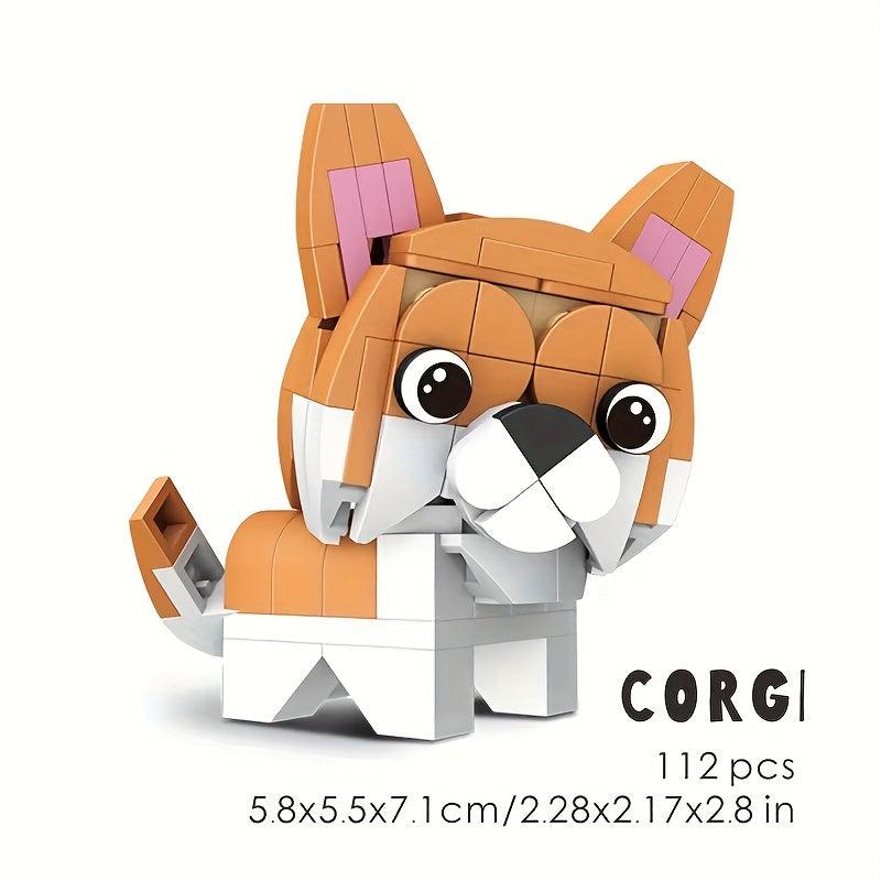 112pcs Corgi Animal Building Block Model DIY Tabletop Decoration Small Puzzle