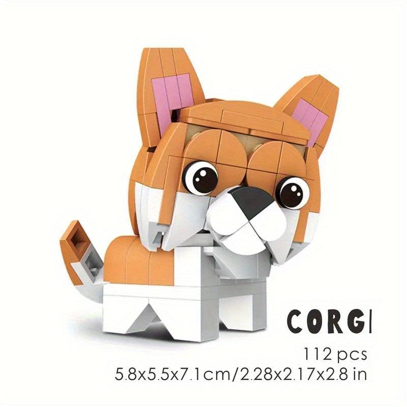 112pcs Corgi Animal Building Block Model DIY Tabletop Decoration Small Puzzle