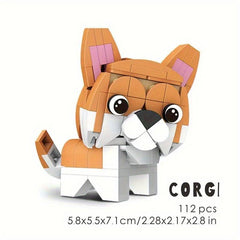 112pcs Corgi Animal Building Block Model DIY Tabletop Decoration Small Puzzle