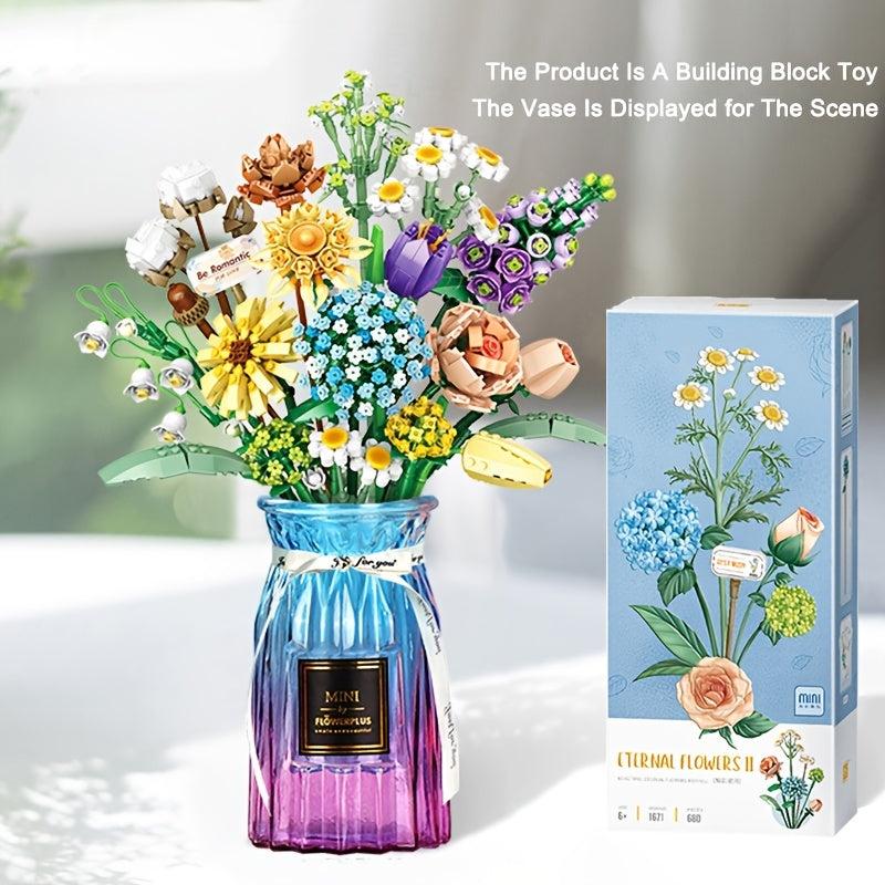 DIY 3D Model Building Blocks Bouquet for Kids and Home Decoration