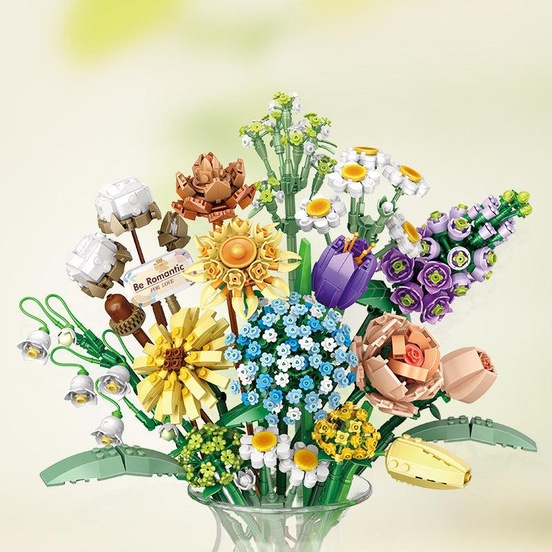 DIY 3D Model Building Blocks Bouquet for Kids and Home Decoration