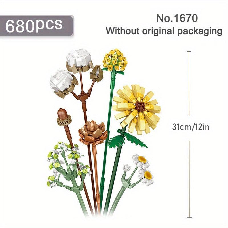 DIY 3D Model Building Blocks Bouquet for Kids and Home Decoration