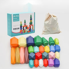 Wooden Rainbow Stacking Stone Building Blocks Kids Educational Toys
