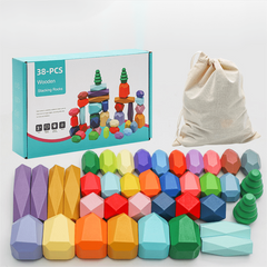Wooden Rainbow Stacking Stone Building Blocks Kids Educational Toys