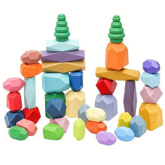 Wooden Rainbow Stacking Stone Building Blocks Kids Educational Toys