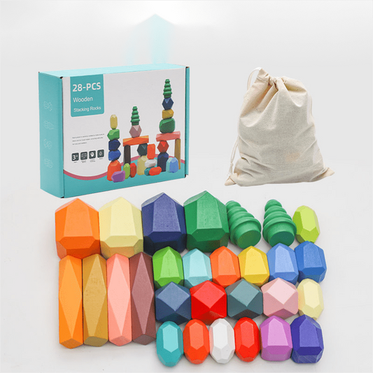 Wooden Rainbow Stacking Stone Building Blocks Kids Educational Toys