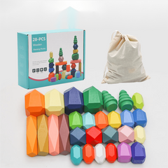 Wooden Rainbow Stacking Stone Building Blocks Kids Educational Toys