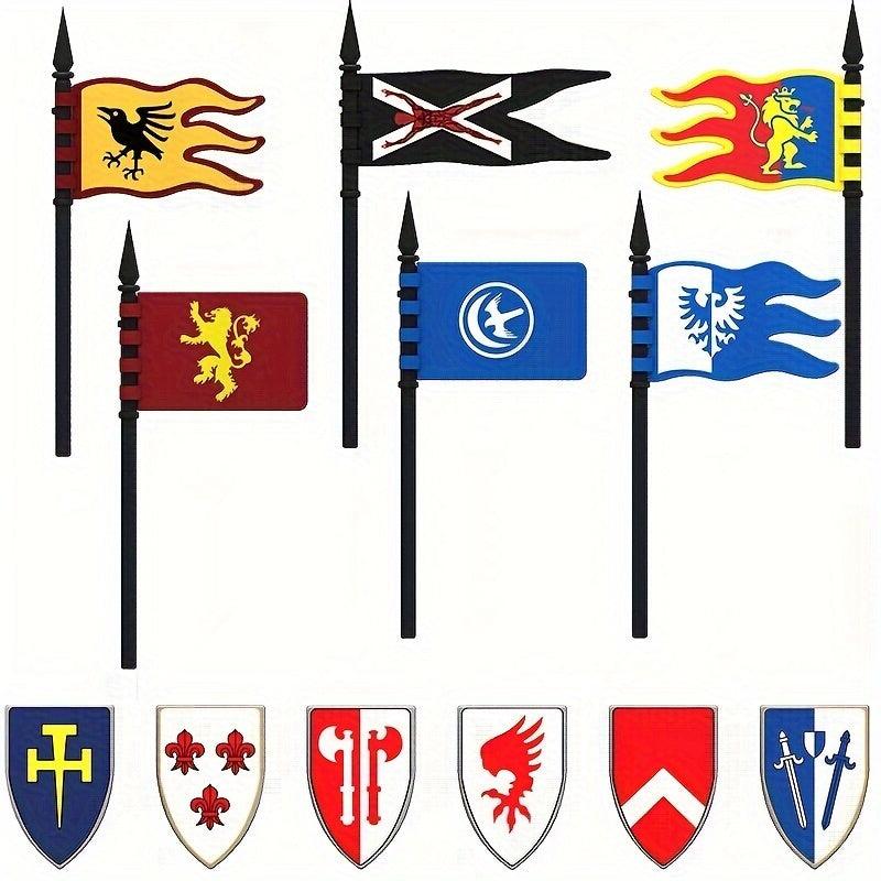 12pcs Mini Flags Shield Building Blocks Figures Accessories Creative Toy