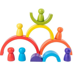 Colorful Rainbow Building Blocks Montessori Educational Wooden Toys for Kids