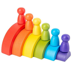 Colorful Rainbow Building Blocks Montessori Educational Wooden Toys for Kids