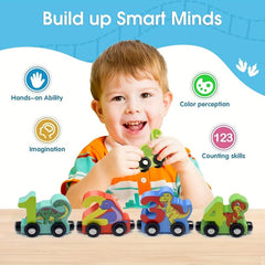 Magnetic Dinosaur Train Set Number Wooden Toy Learning Cars Numbers Train
