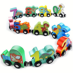 Magnetic Dinosaur Train Set Number Wooden Toy Learning Cars Numbers Train