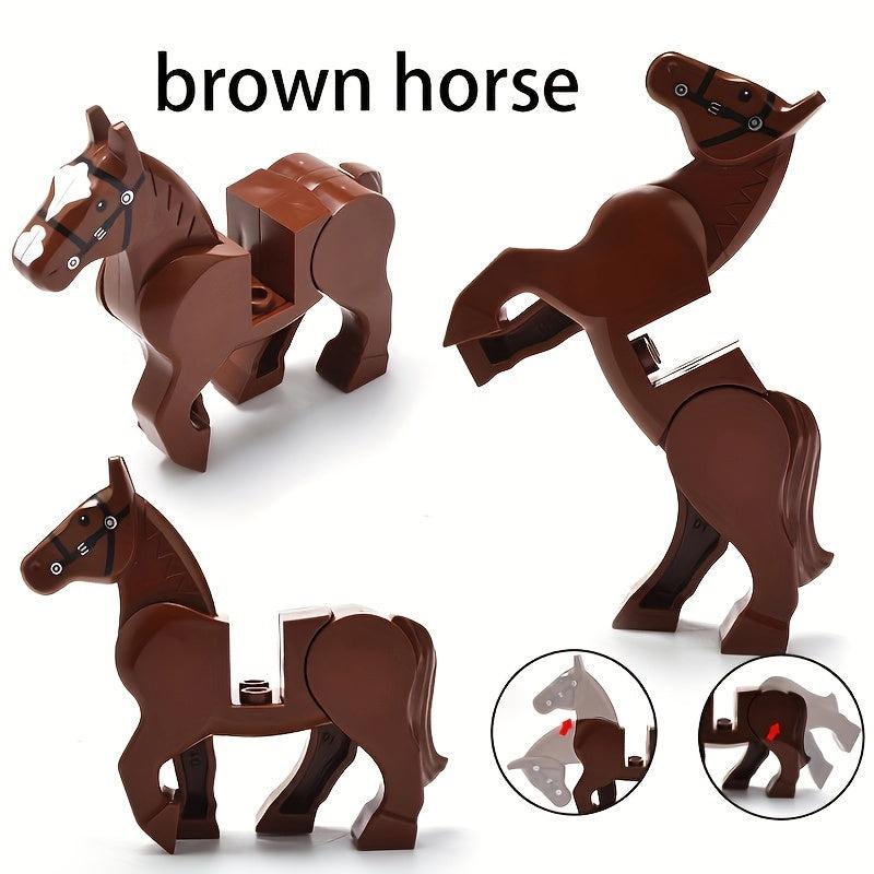 Horse Animal Scene Building Block Toy Set with Brown Horse