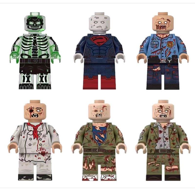 6pcs Halloween Cemetery Zombie Skeleton Building Blocks