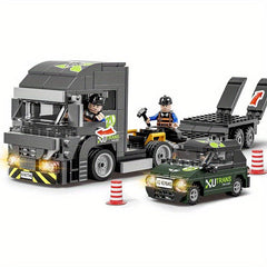 Urban Traffic Building Blocks Toy Truck Car Helicopter Motorcycle Transporter