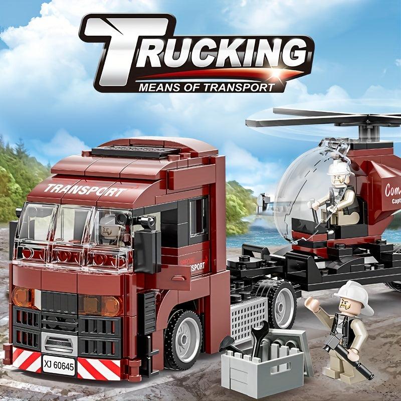 Urban Traffic Building Blocks Toy Truck Car Helicopter Motorcycle Transporter