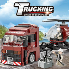 Urban Traffic Building Blocks Toy Truck Car Helicopter Motorcycle Transporter