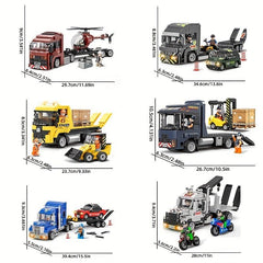 Urban Traffic Building Blocks Toy Truck Car Helicopter Motorcycle Transporter