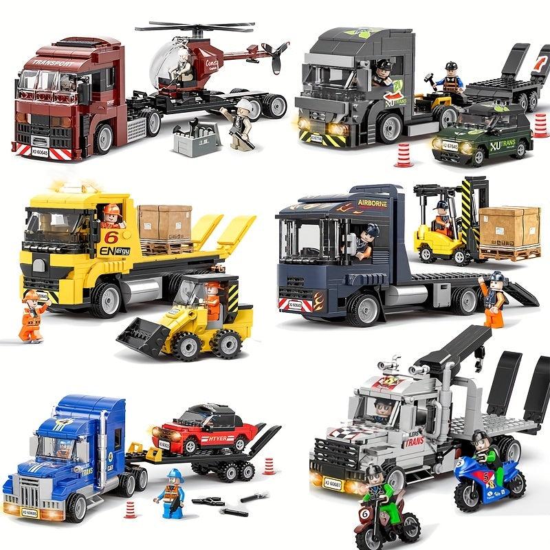 Urban Traffic Building Blocks Toy Truck Car Helicopter Motorcycle Transporter