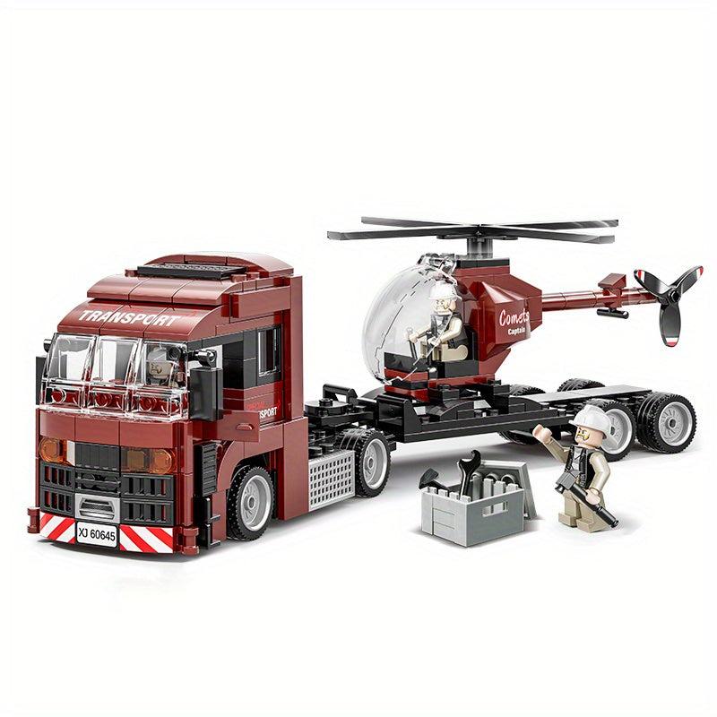 Urban Traffic Building Blocks Toy Truck Car Helicopter Motorcycle Transporter