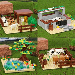 Animal Scene Log House Building Blocks DIY Desktop Model Ornament Gift