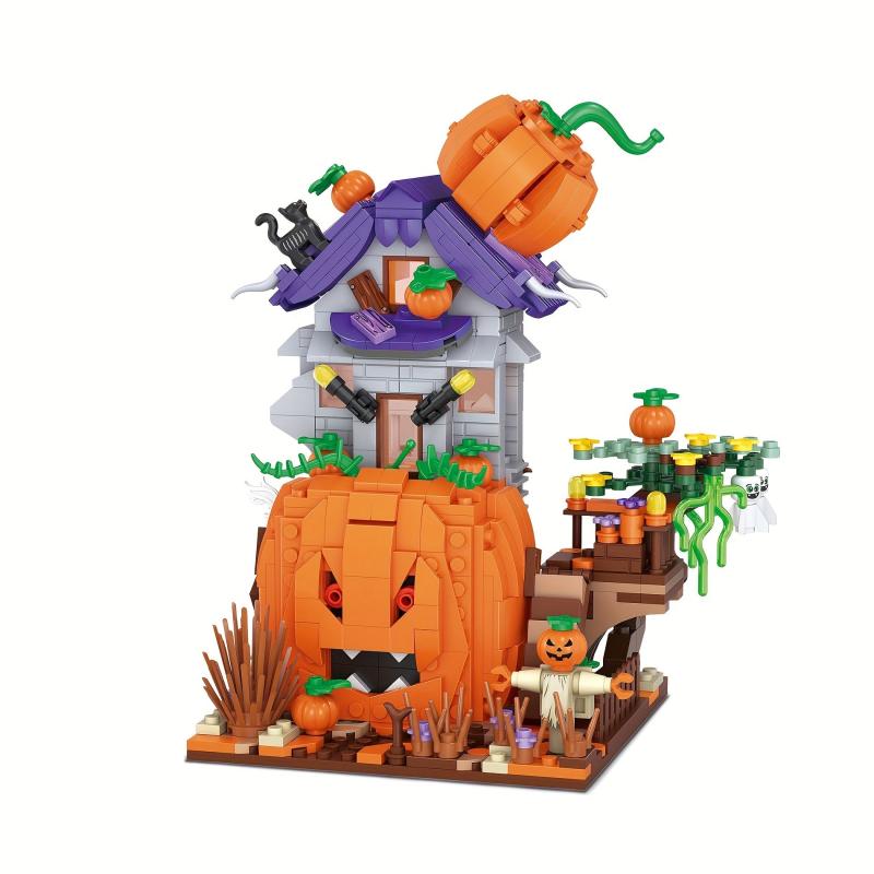 762pcs Halloween Pumpkin House Building Blocks