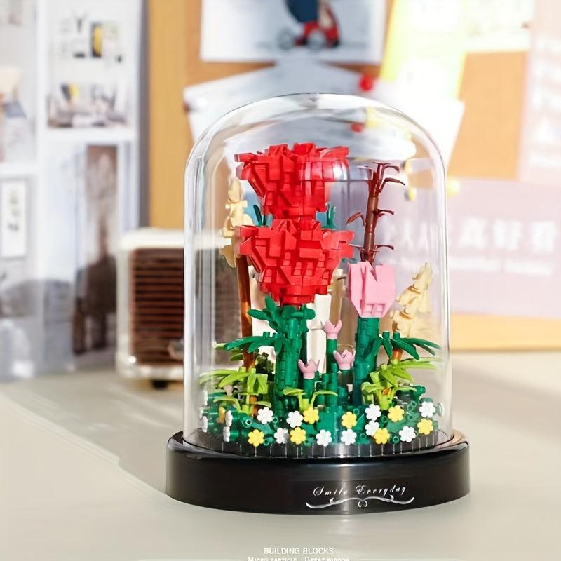 DIY Splicing Puzzle Toy Rose Building Blocks Bouquet Potted Plant