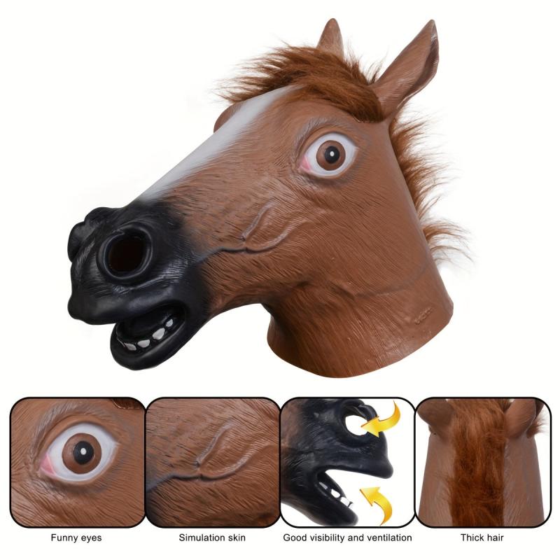 Latex Brown Horse Head Mask for Men Party Cosplay