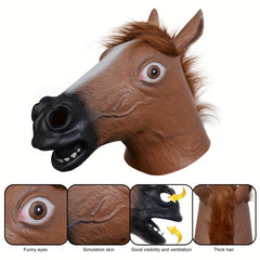 Latex Brown Horse Head Mask for Men Party Cosplay