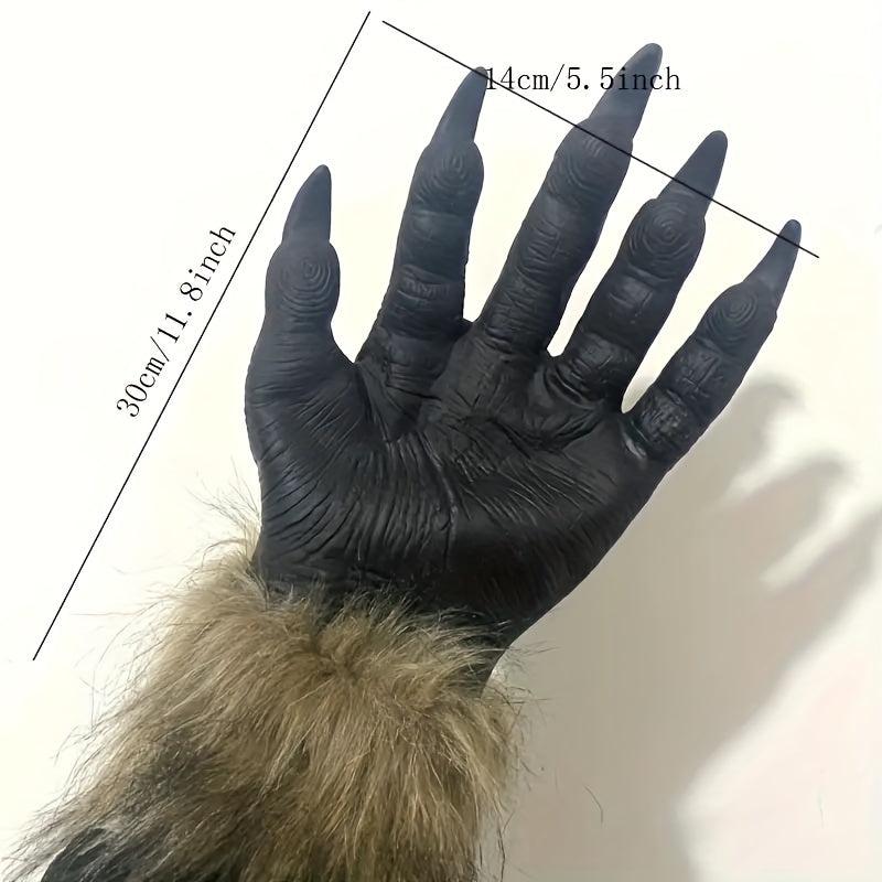 Halloween Wolf Head Mask & Gloves Set, Realistic Feel, Comfortable Enamel