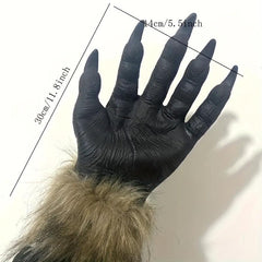 Halloween Wolf Head Mask & Gloves Set, Realistic Feel, Comfortable Enamel