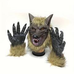 Halloween Wolf Head Mask & Gloves Set, Realistic Feel, Comfortable Enamel