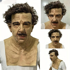Bald Old Man Latex Mask Long Hair Woman Skin Elderly Man Costume Mask