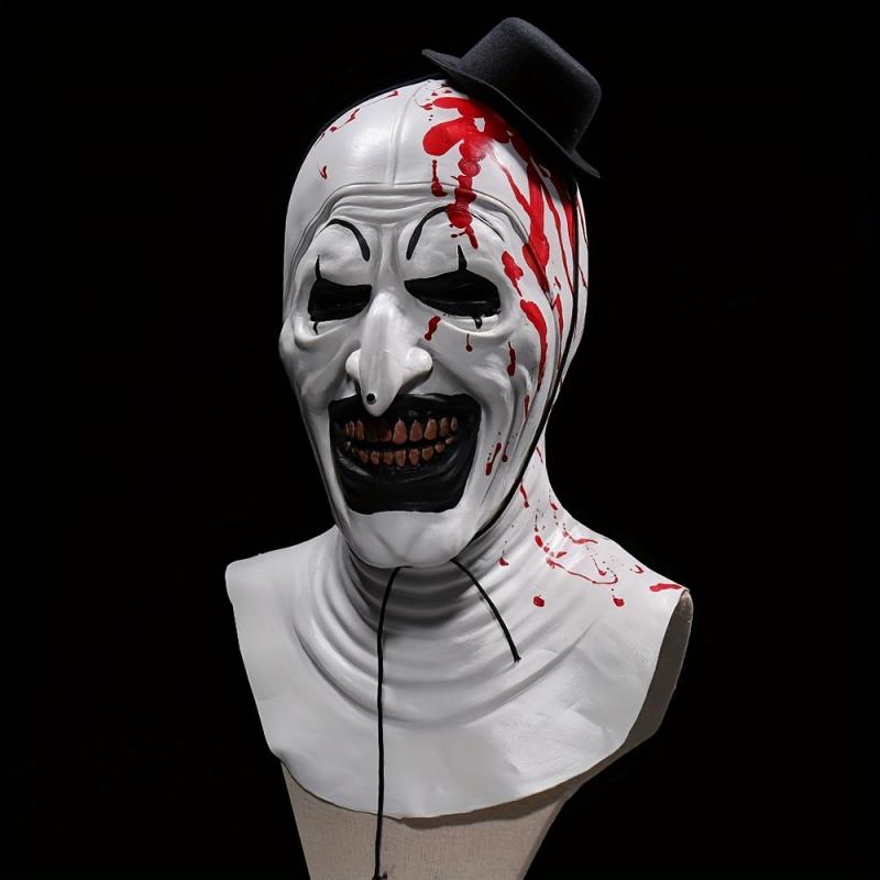 Horror Clown Cosplay Mask Bloody Demon Evil Hat Full Face Latex Mask