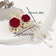 Red Rose Tassel Rhinestone Claw Clips Hair Clips Decorative Hair Accessories