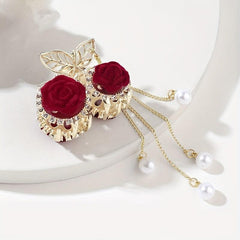 Red Rose Tassel Rhinestone Claw Clips Hair Clips Decorative Hair Accessories